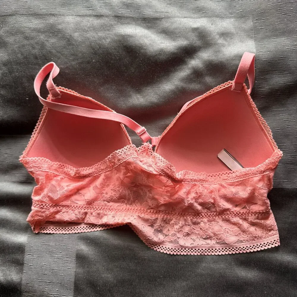 VICTORIA'S SECRET Coral Pink Orange Wireless Racerback Bralette Bra Size L Large